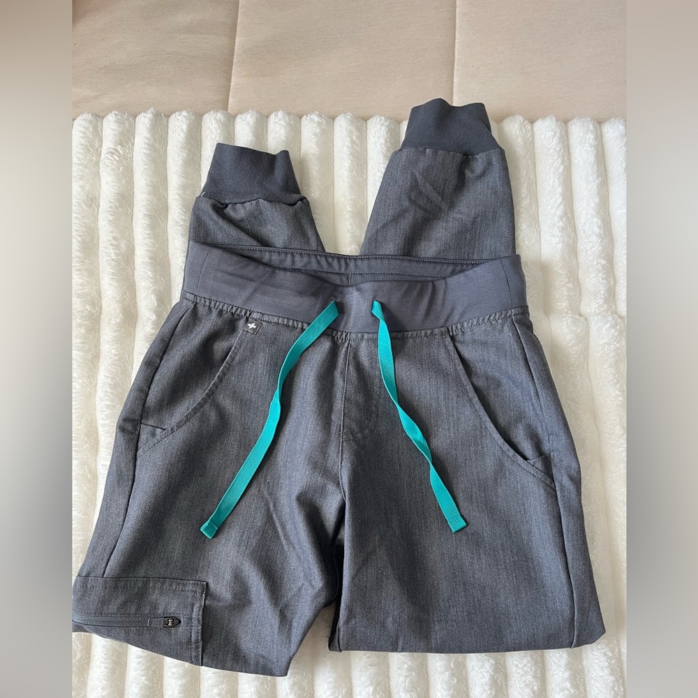 Figs technical collection gray teal jogger scrub pants